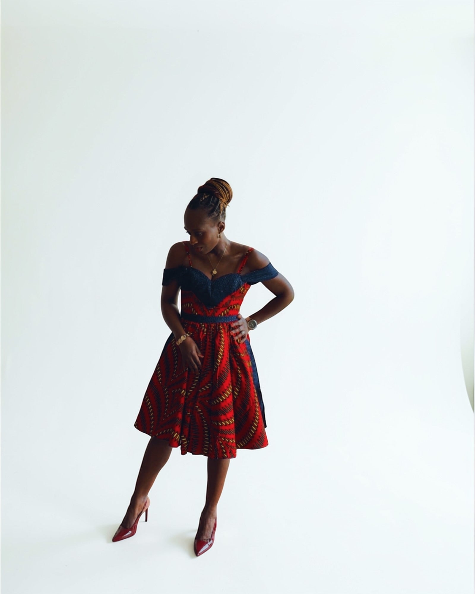 Robe courte en Wax tissu africain Rouge avec poches