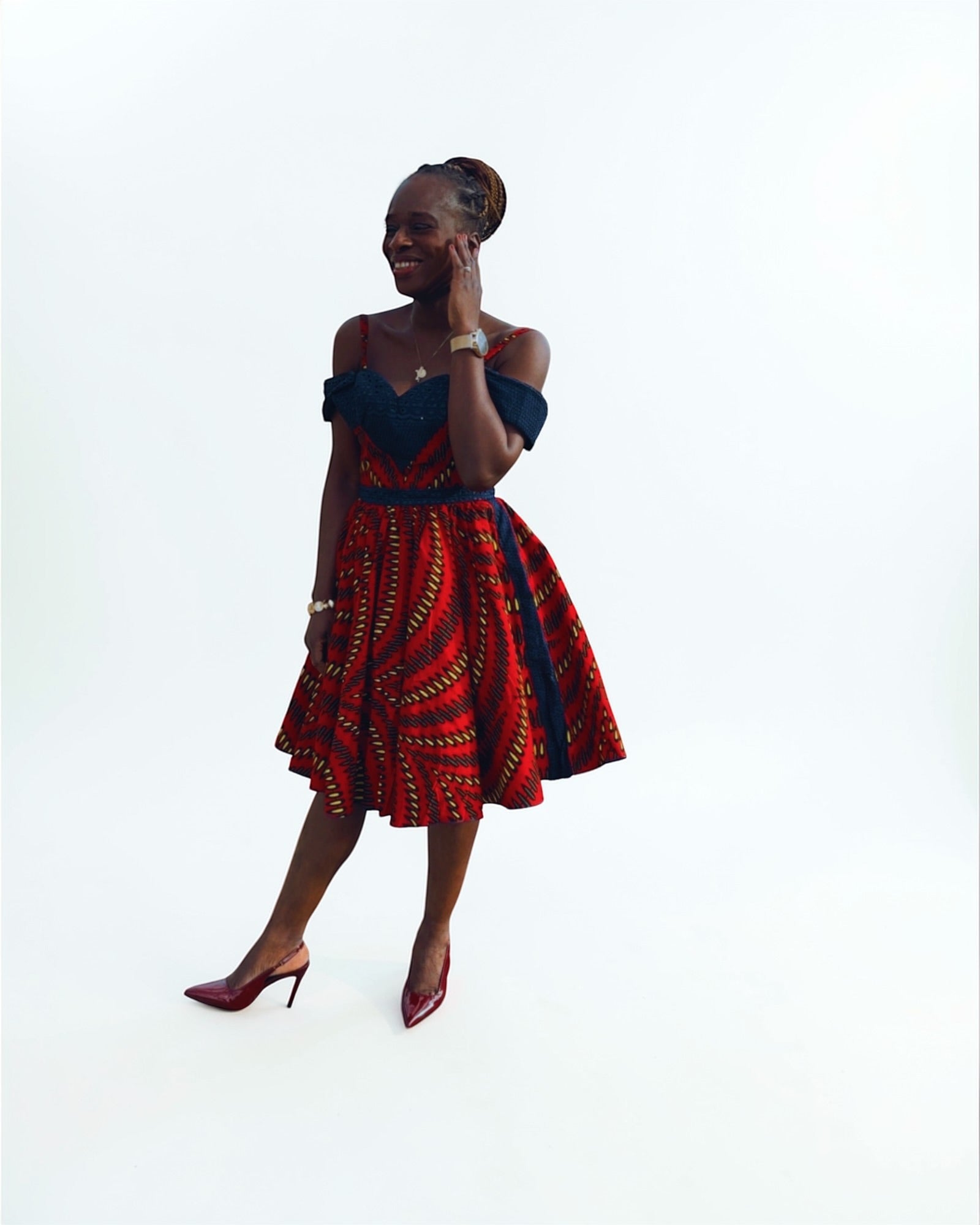 Robe courte en Wax tissu africain Rouge avec poches