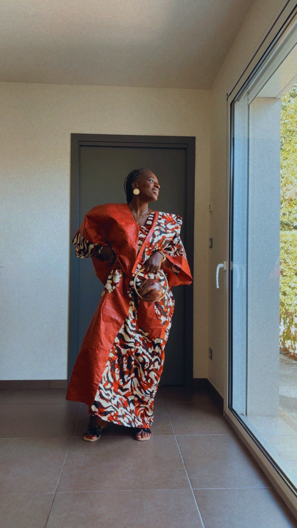 Boubou  africain en Wax tunique africaine fait main en coton Wax et Bazin bicolore avec poches