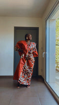 Boubou  africain en Wax tunique africaine fait main en coton Wax et Bazin bicolore avec poches