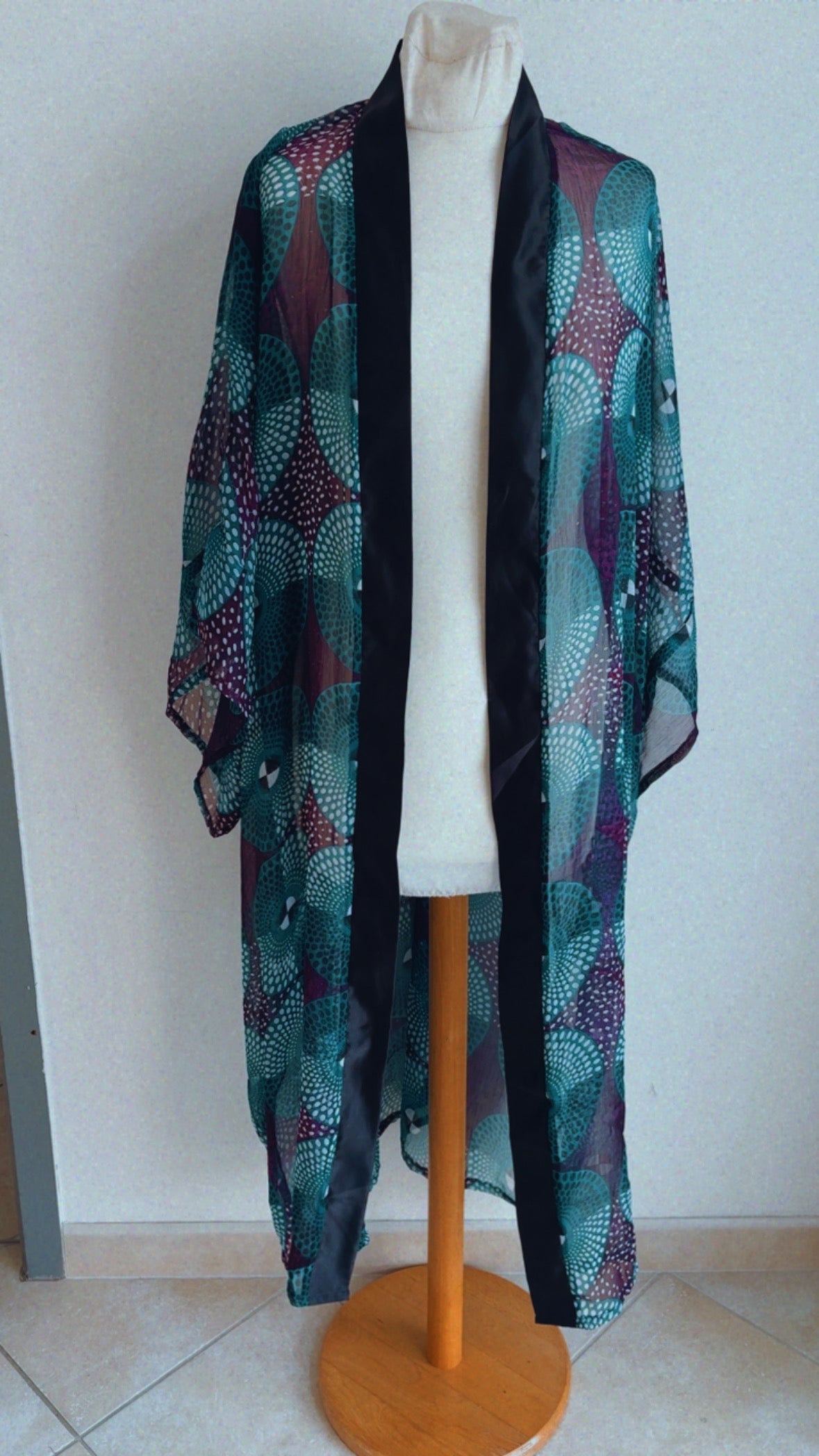 Veste Kimono long  en mousseline wax
