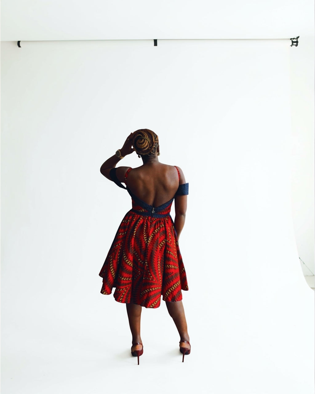 Robe courte en Wax tissu africain Rouge avec poches
