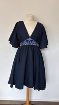 Robe bleue marine détails en Wax tissu africain avec poches