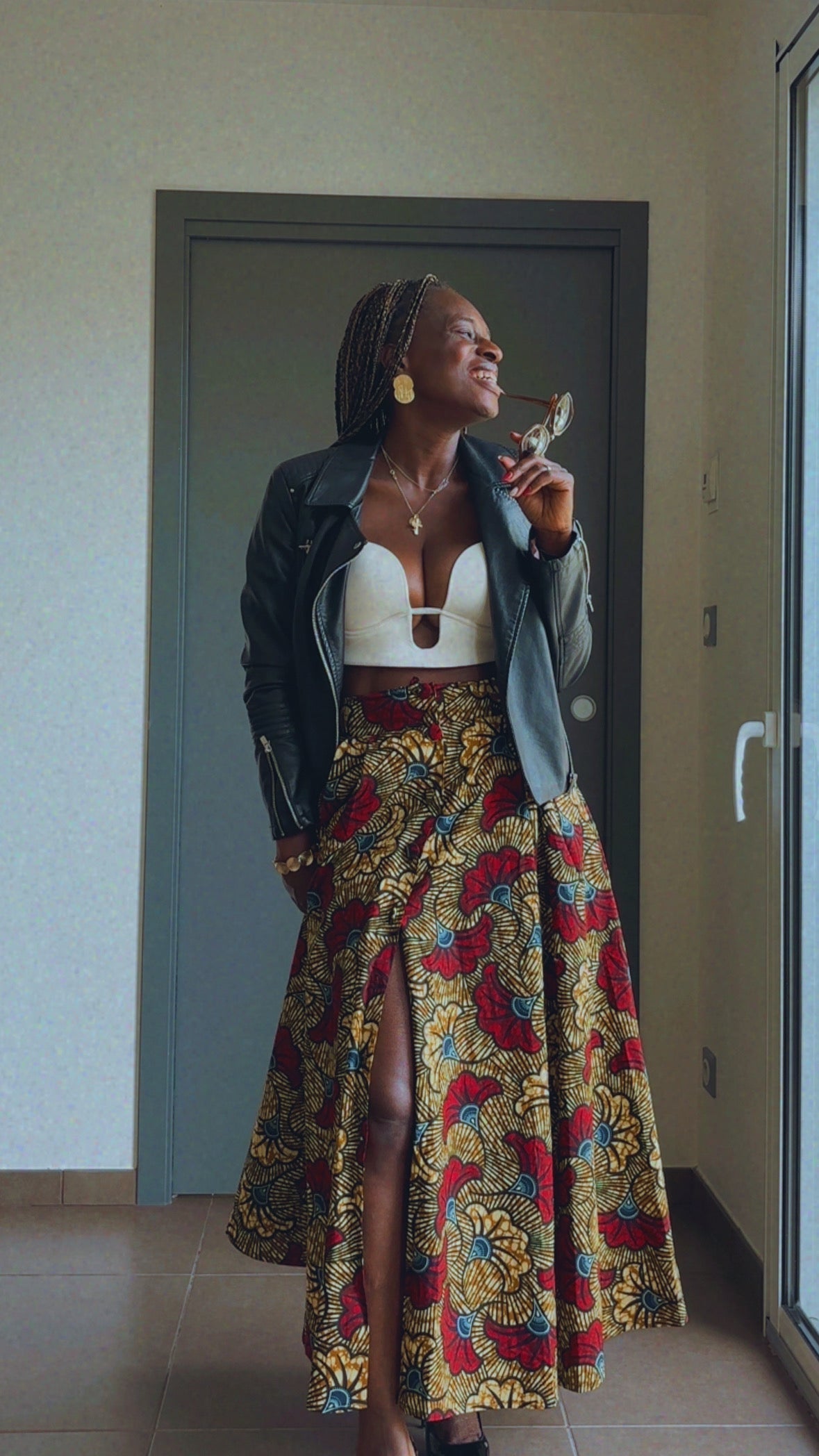 Jupe longue africaine en wax  motif ethnique fleurs de mariage tissu africain colorée idéale pour les occasions AUDREY