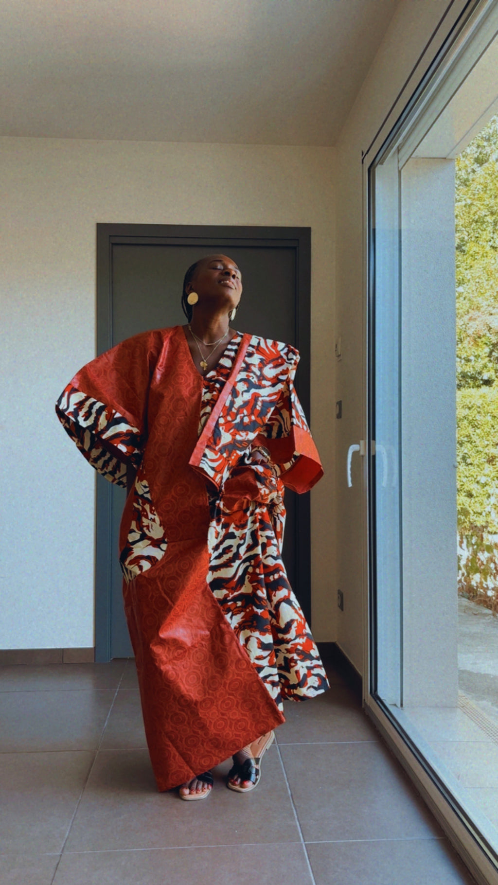 Boubou  africain en Wax tunique africaine fait main en coton Wax et Bazin bicolore avec poches