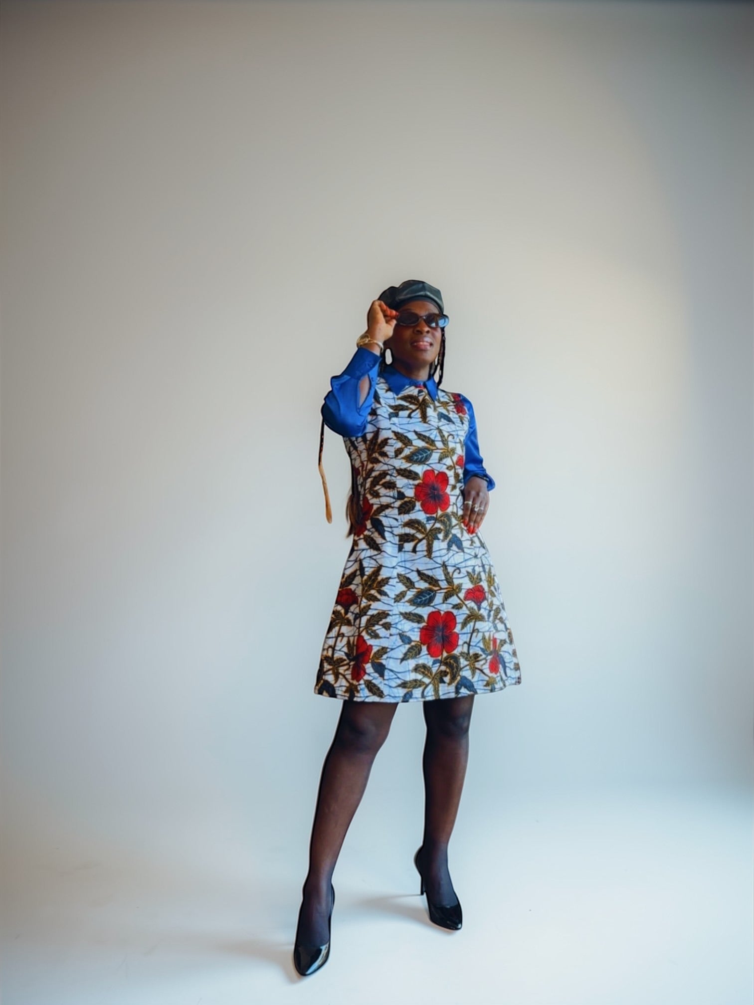 Robe courte évasée en Wax motif hibiscus