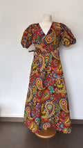 Robe croisée Wax multicolore avec manches