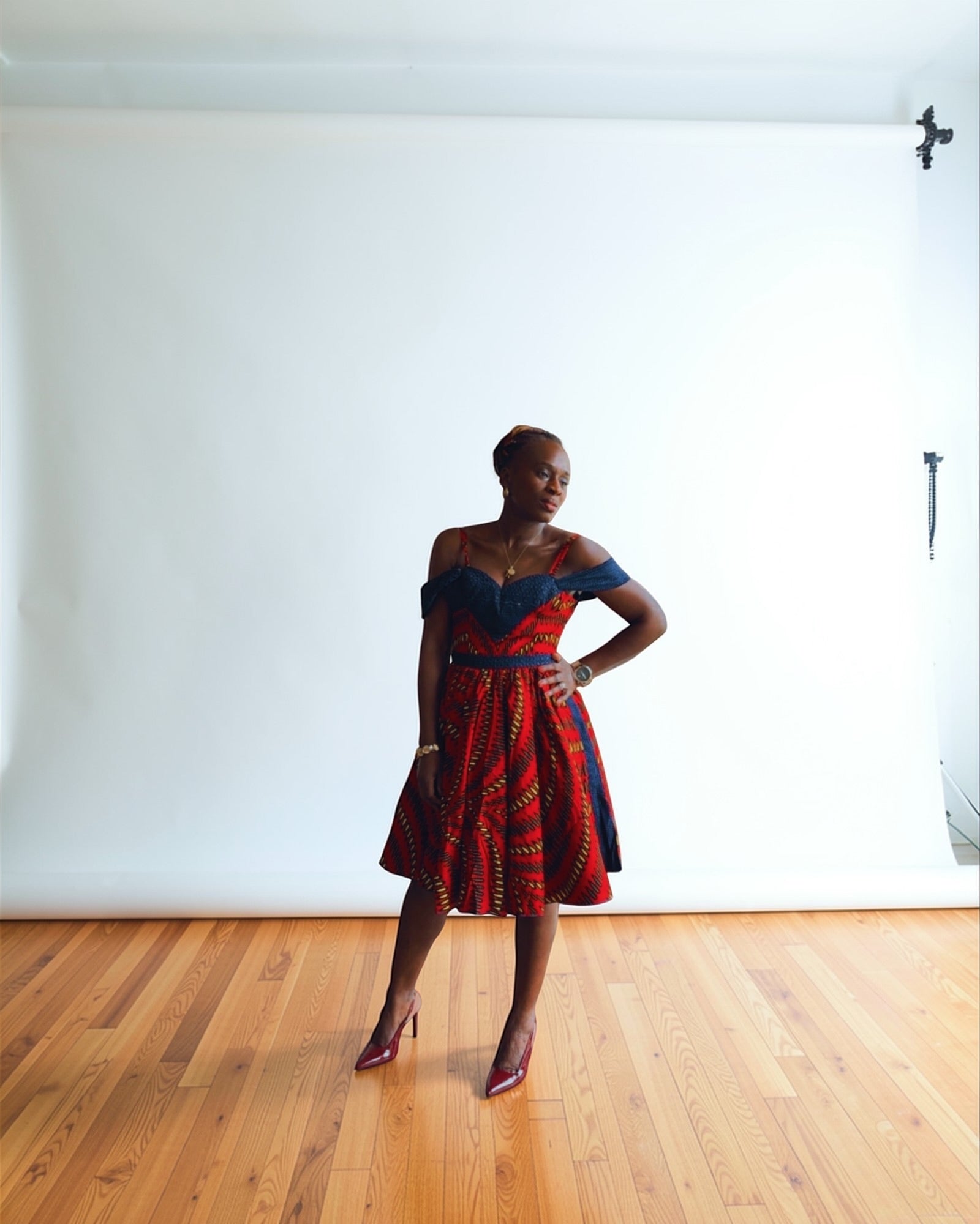 Robe courte en Wax tissu africain Rouge avec poches