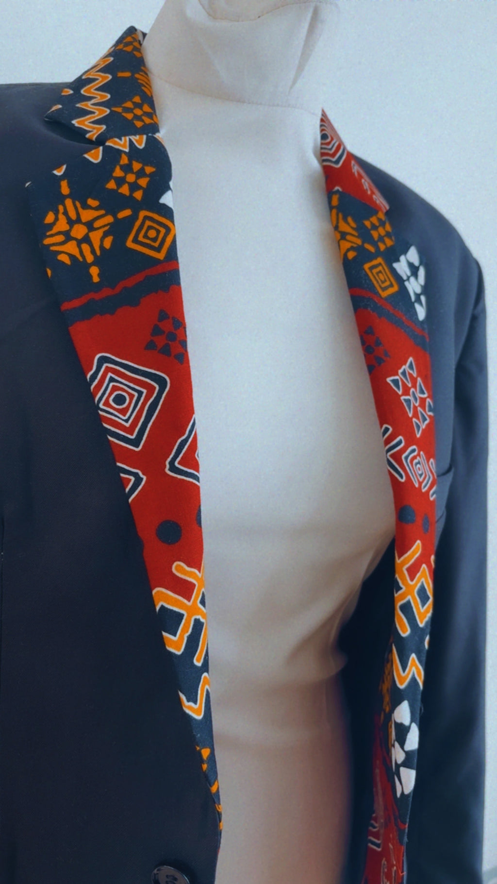Veste blazer oversize africain noir et revers Wax