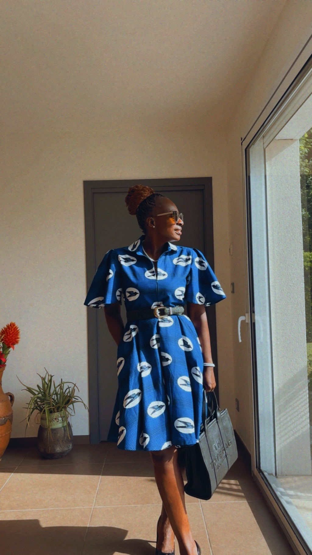 Robe en Wax tissu africain bleu avec poches