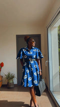 Robe en Wax tissu africain bleu avec poches