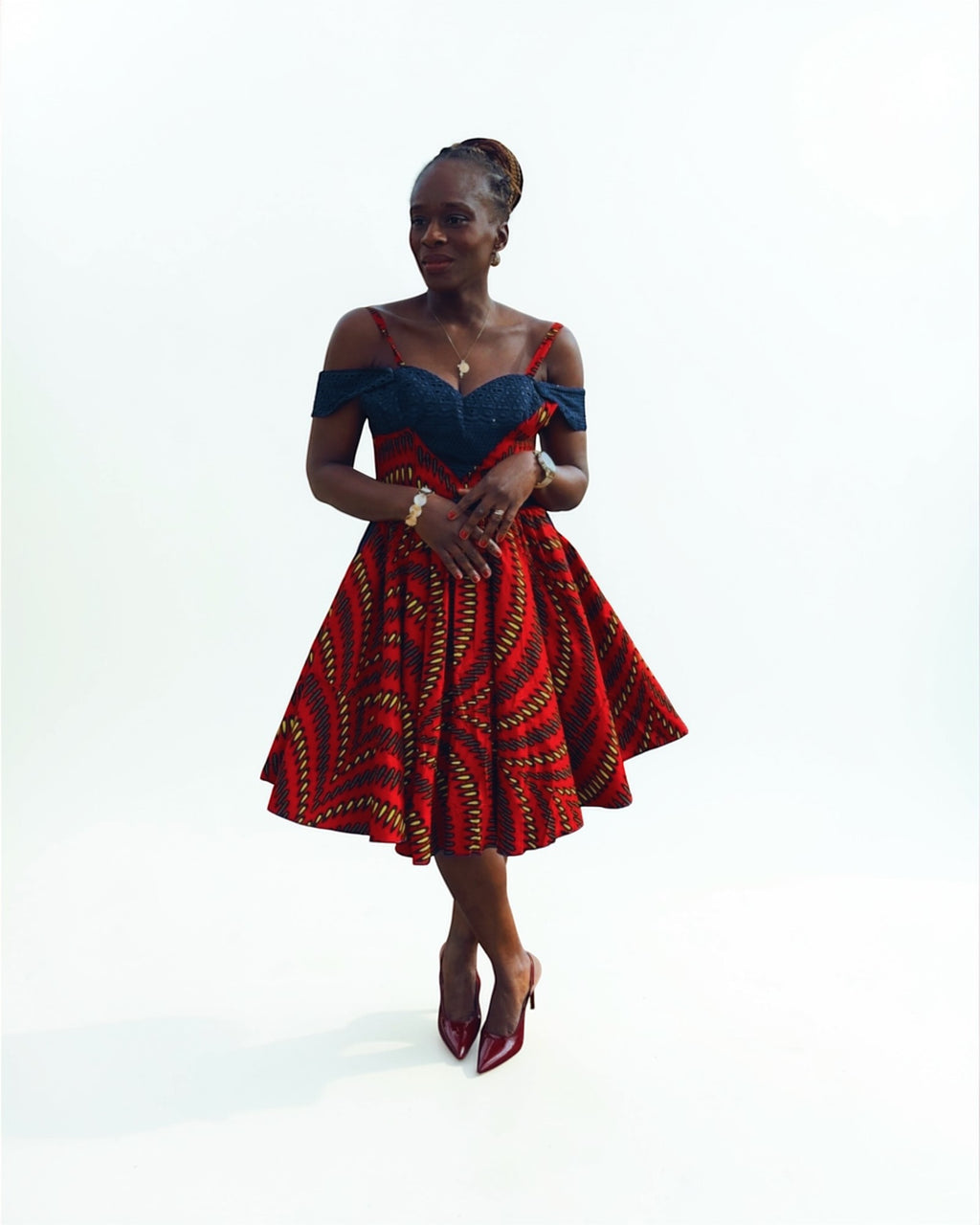 Robe courte en Wax tissu africain Rouge avec poches