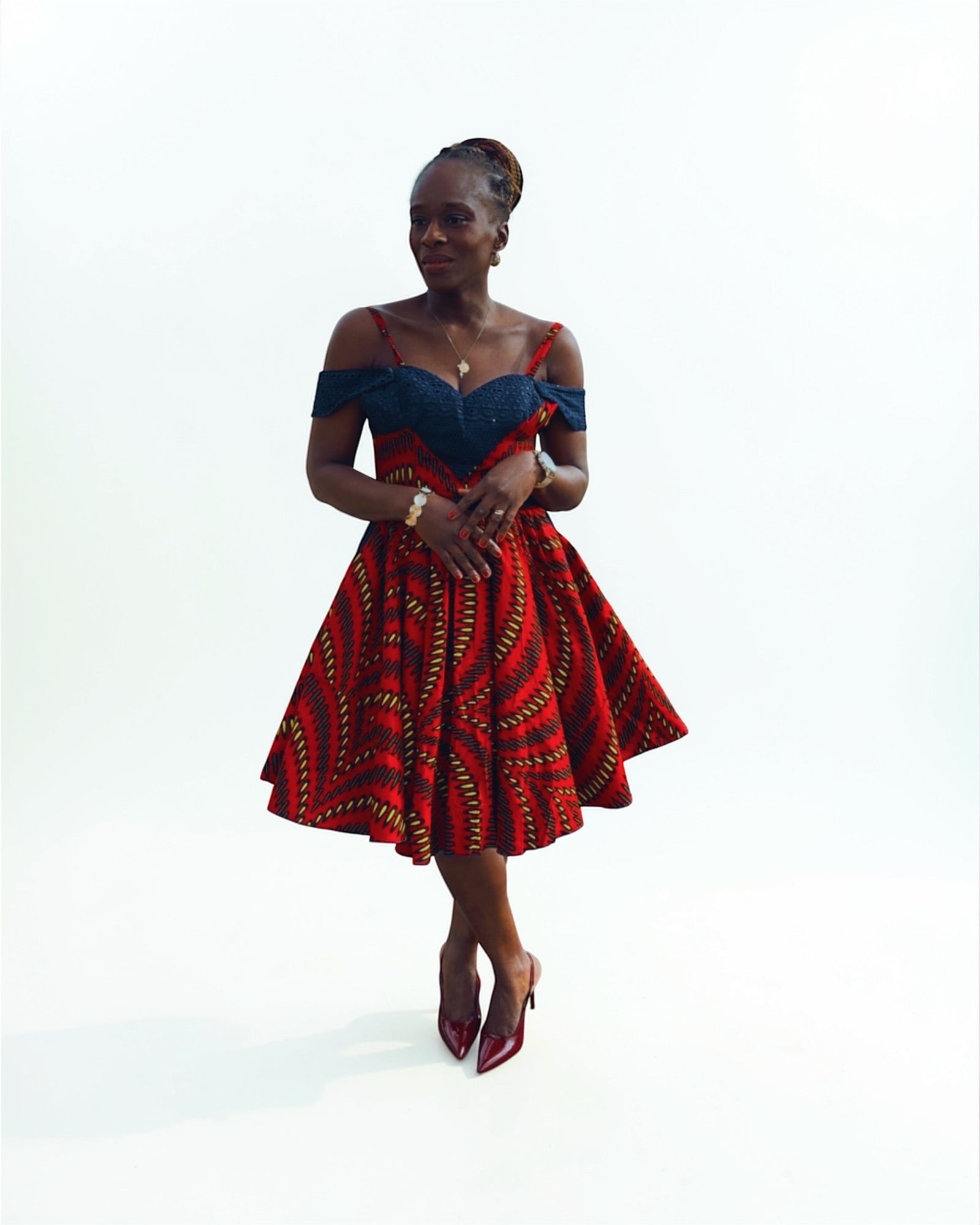 Robe courte en Wax tissu africain Rouge avec poches