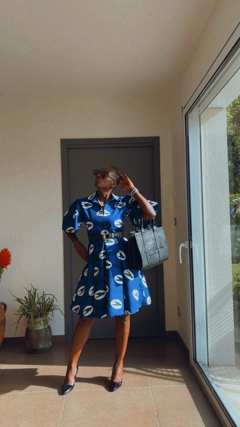 Robe en Wax tissu africain bleu avec poches