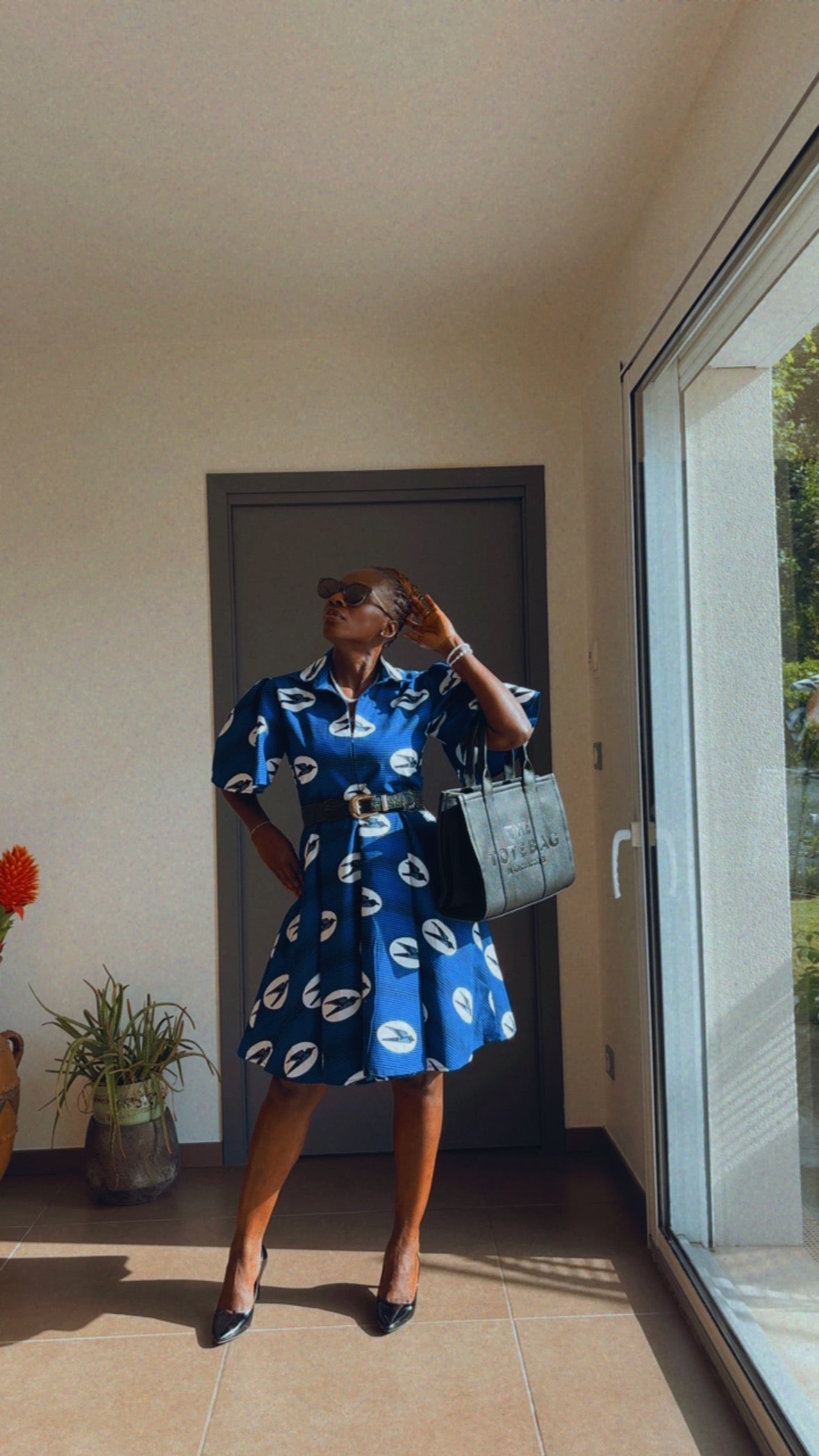 Robe en Wax tissu africain bleu avec poches