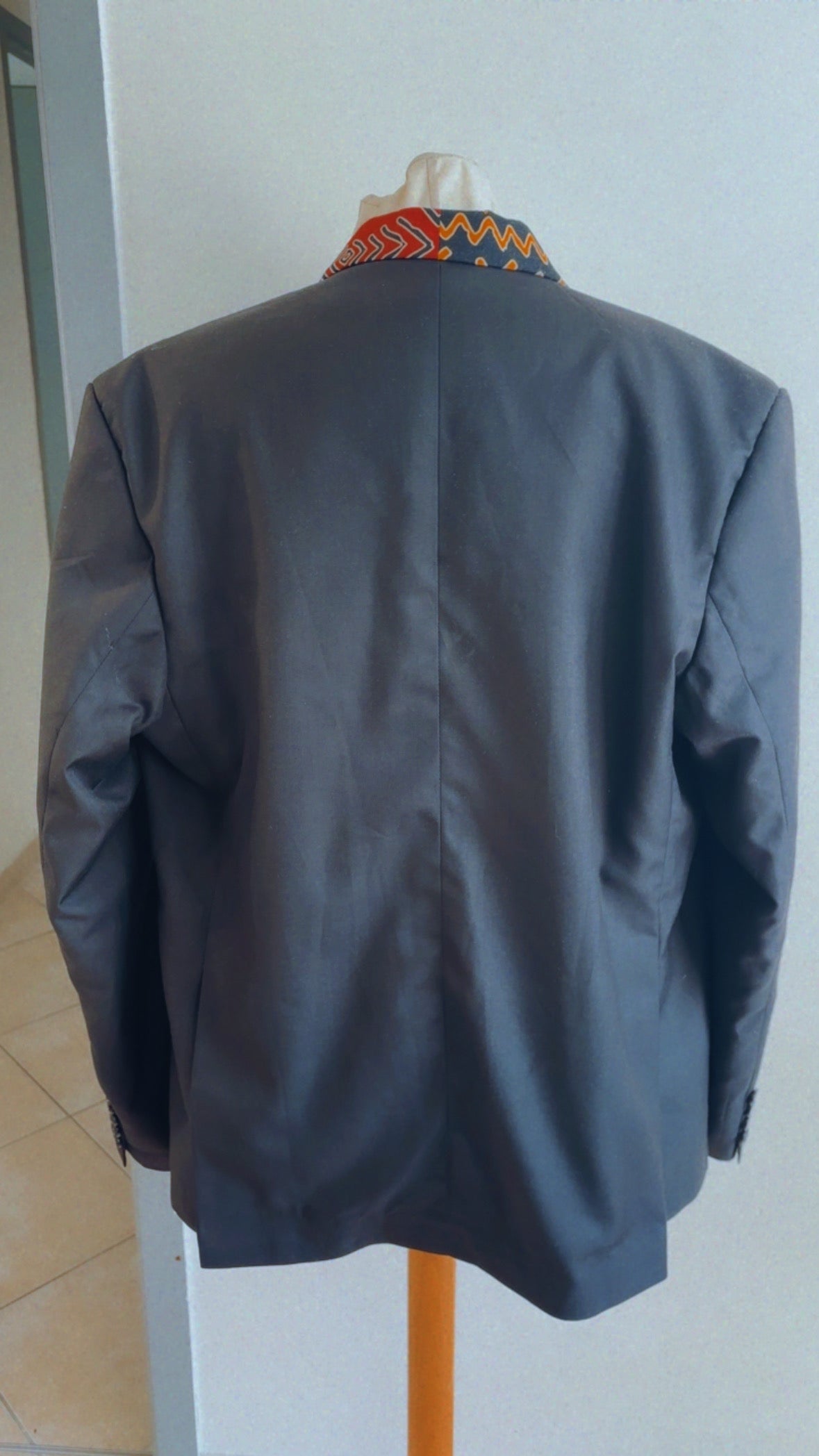 Veste blazer oversize africain noir et revers Wax