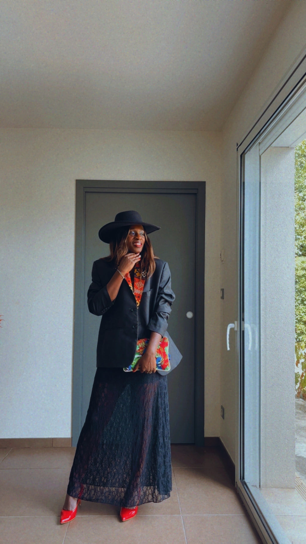 Veste blazer oversize africain noir et revers Wax