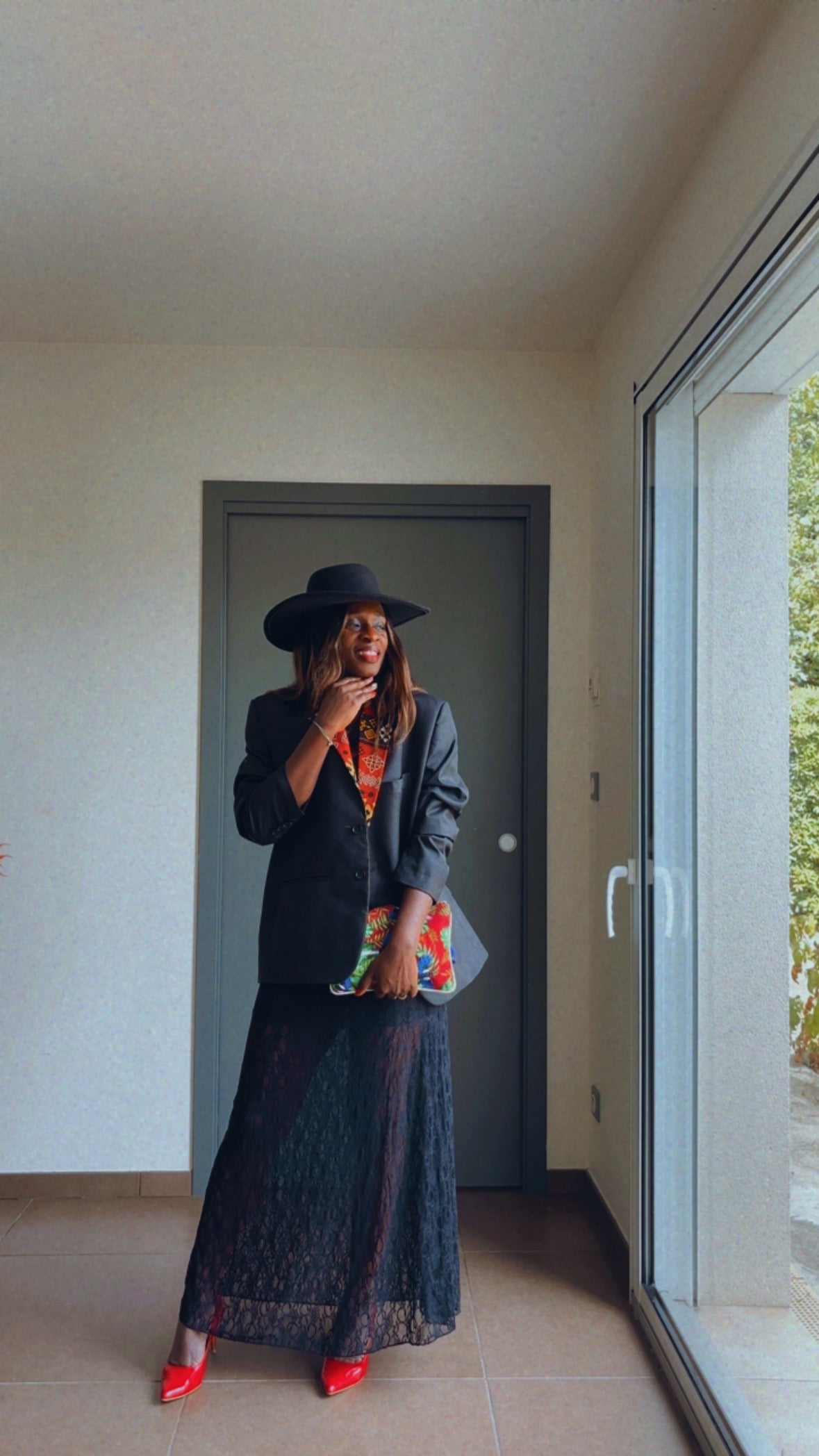 Veste blazer oversize africain noir et revers Wax