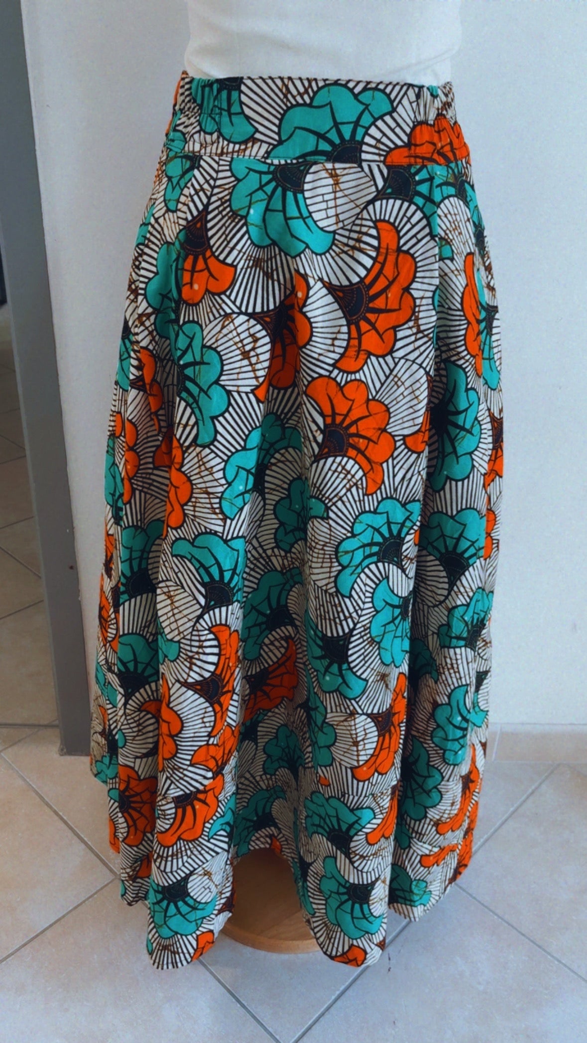 Jupe longue africaine en wax  motif ethnique fleurs de mariage tissu africain colorée idéale pour les occasions AUDREY