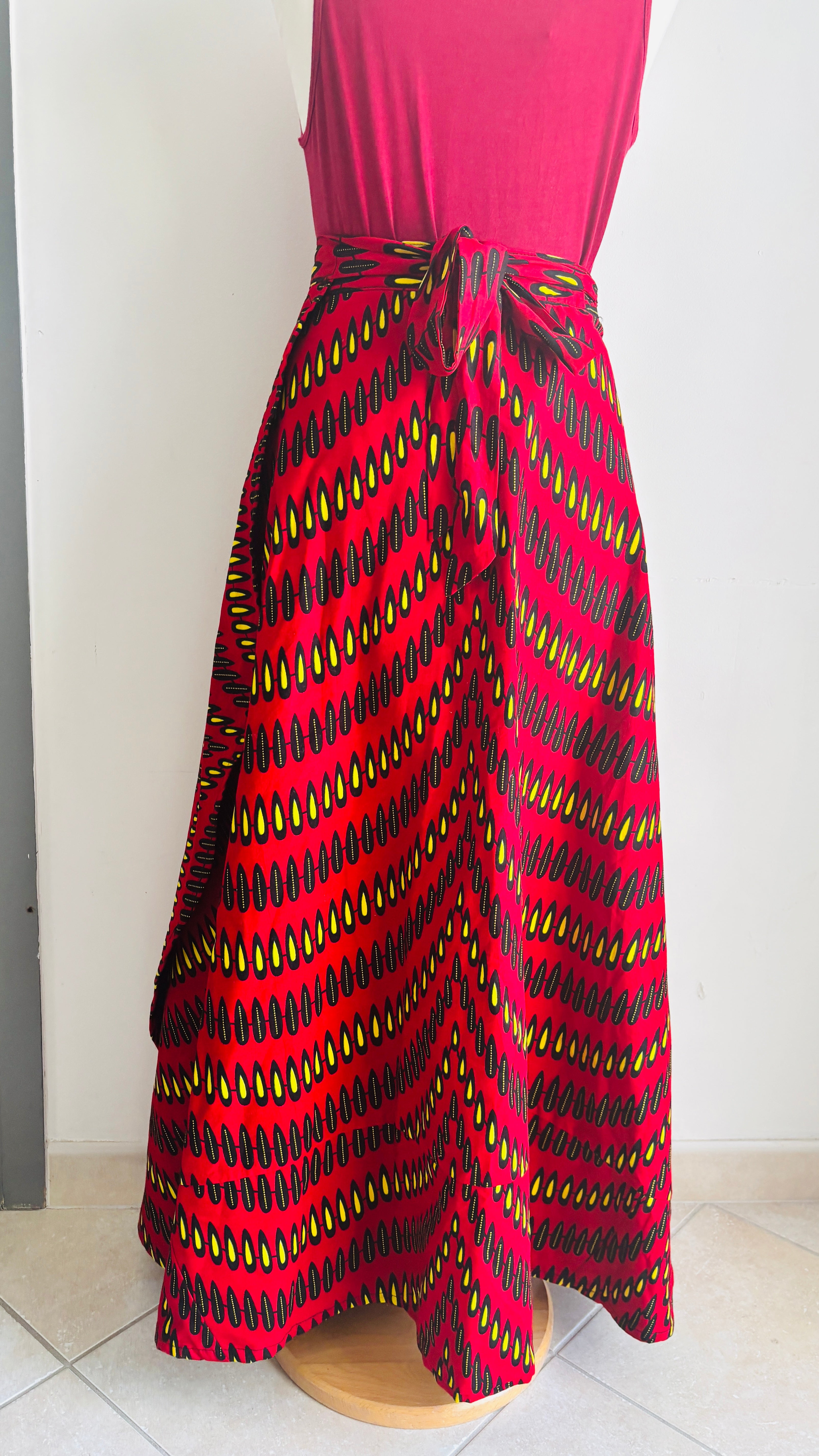 Jupe longue africaine en wax motifs fleurs de mariage