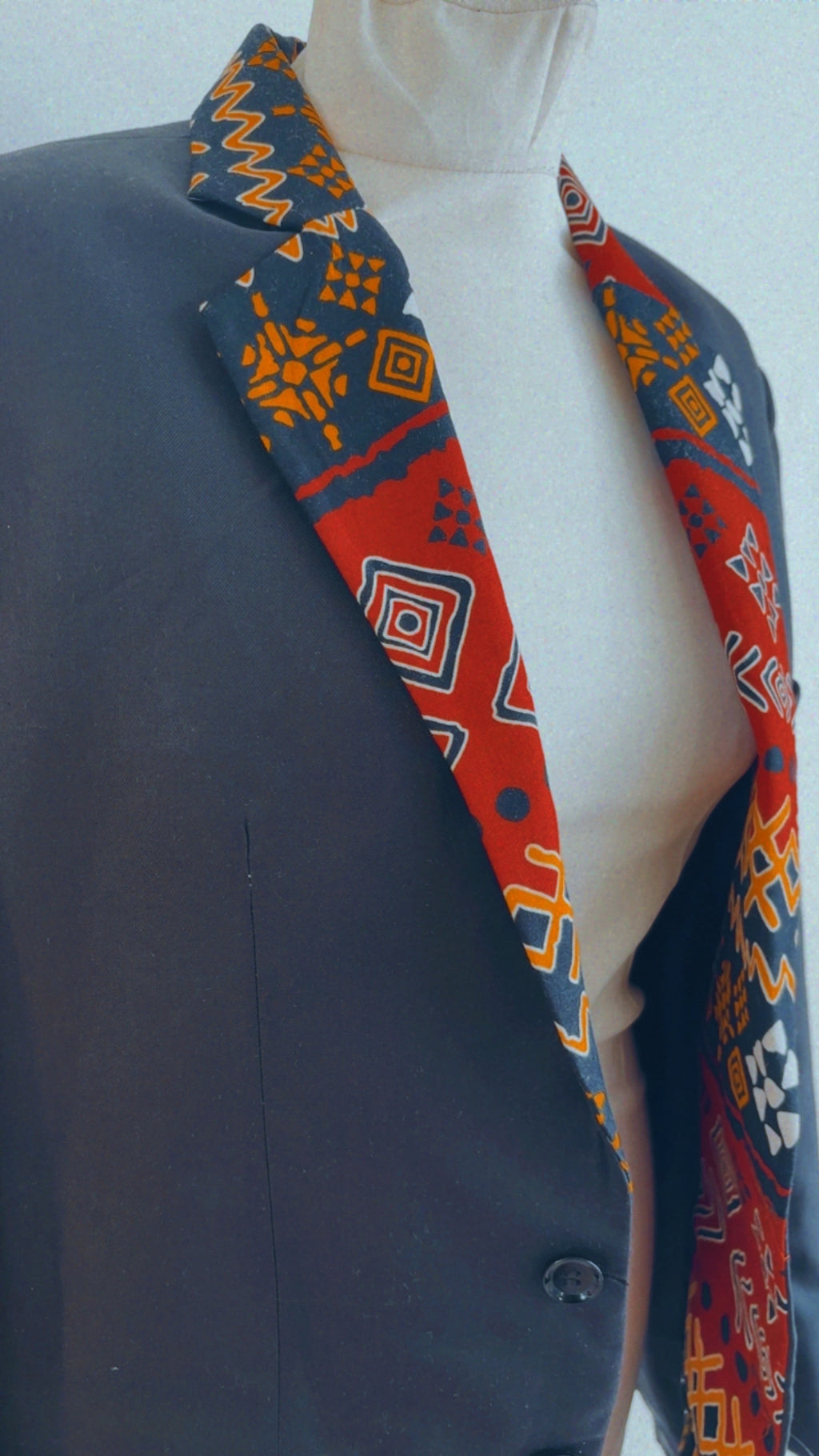 Veste blazer oversize africain noir et revers Wax
