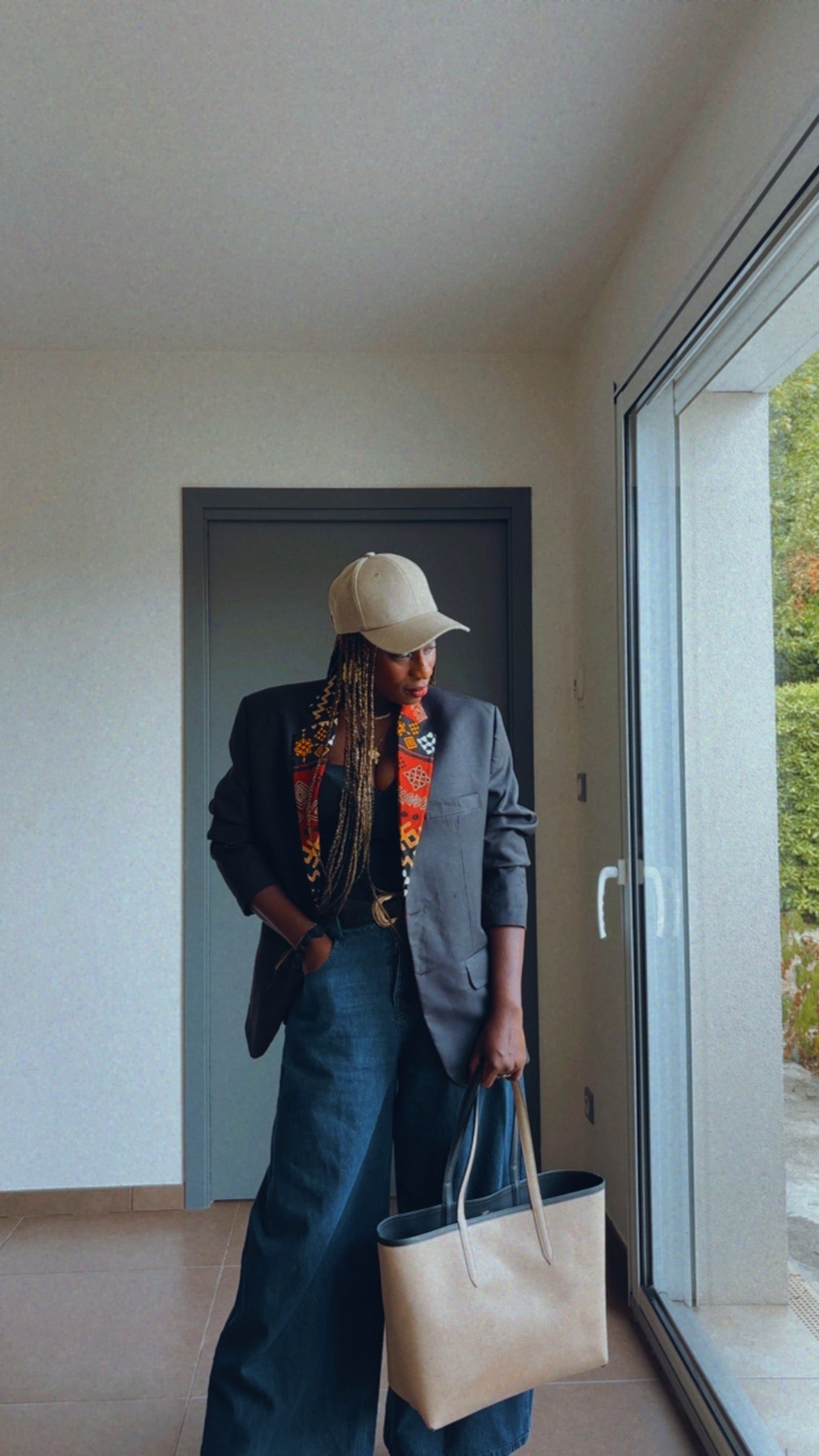 Veste blazer oversize africain noir et revers Wax