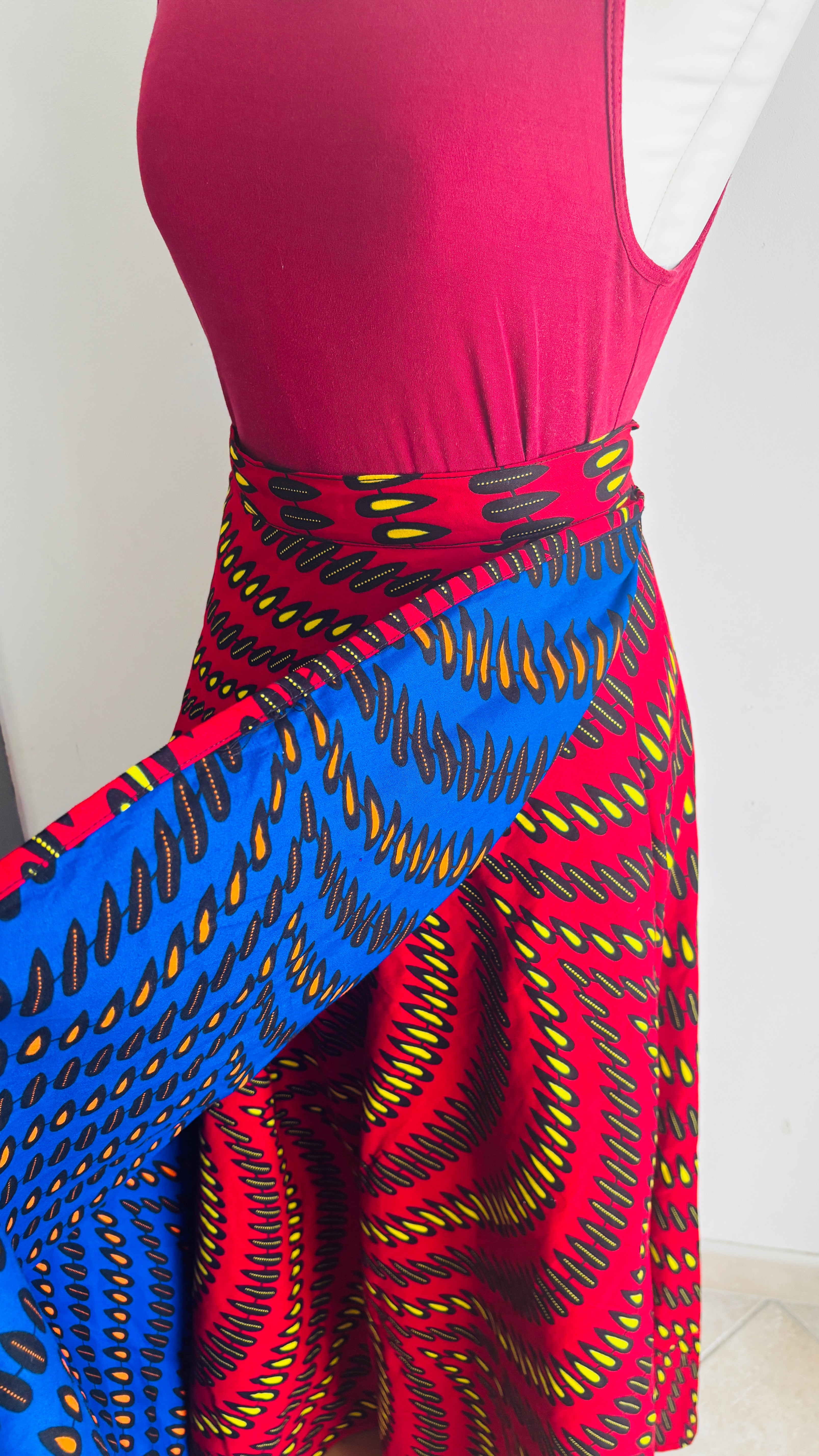 Jupe longue africaine en wax motifs fleurs de mariage