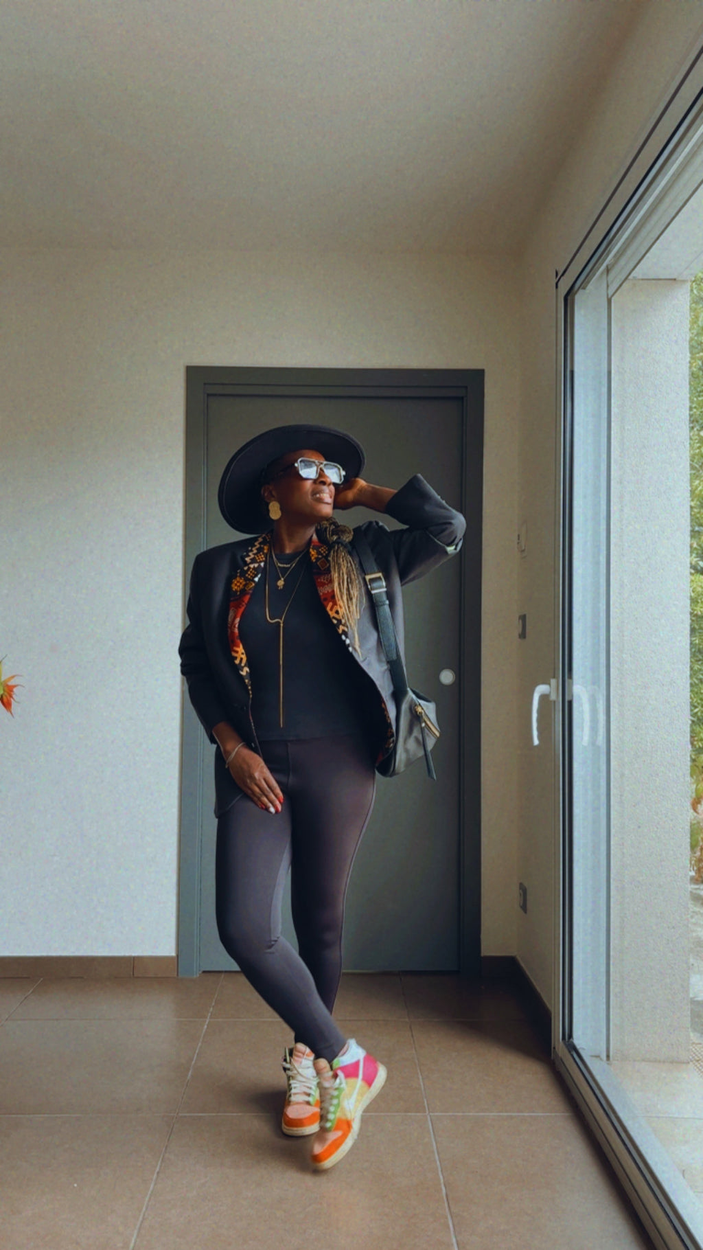 Veste blazer oversize africain noir et revers Wax