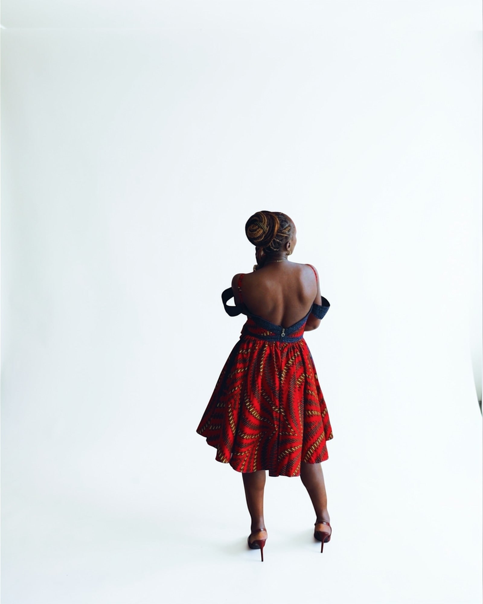 Robe courte en Wax tissu africain Rouge avec poches