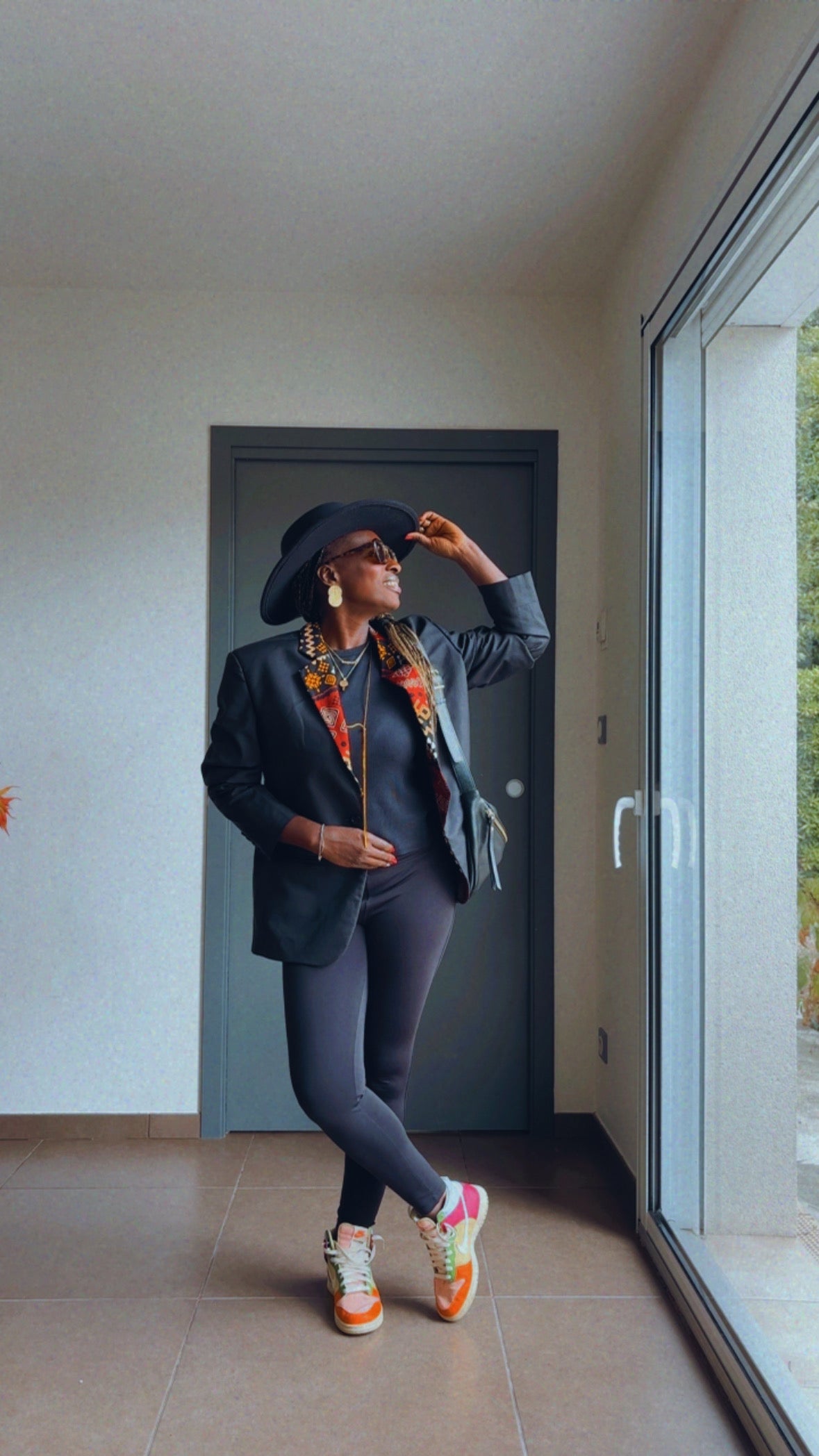 Veste blazer oversize africain noir et revers Wax