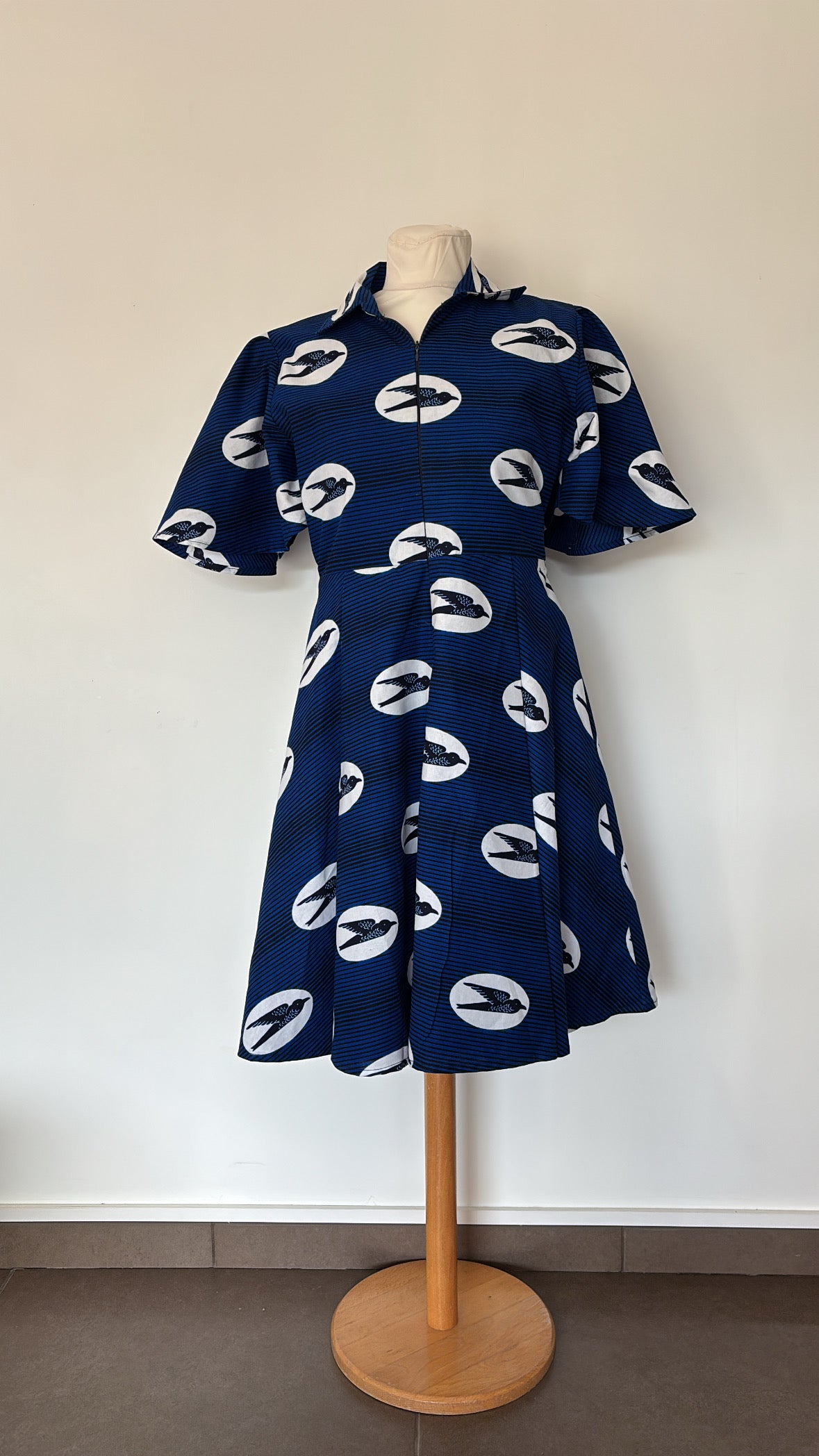 Robe en Wax tissu africain bleu avec poches