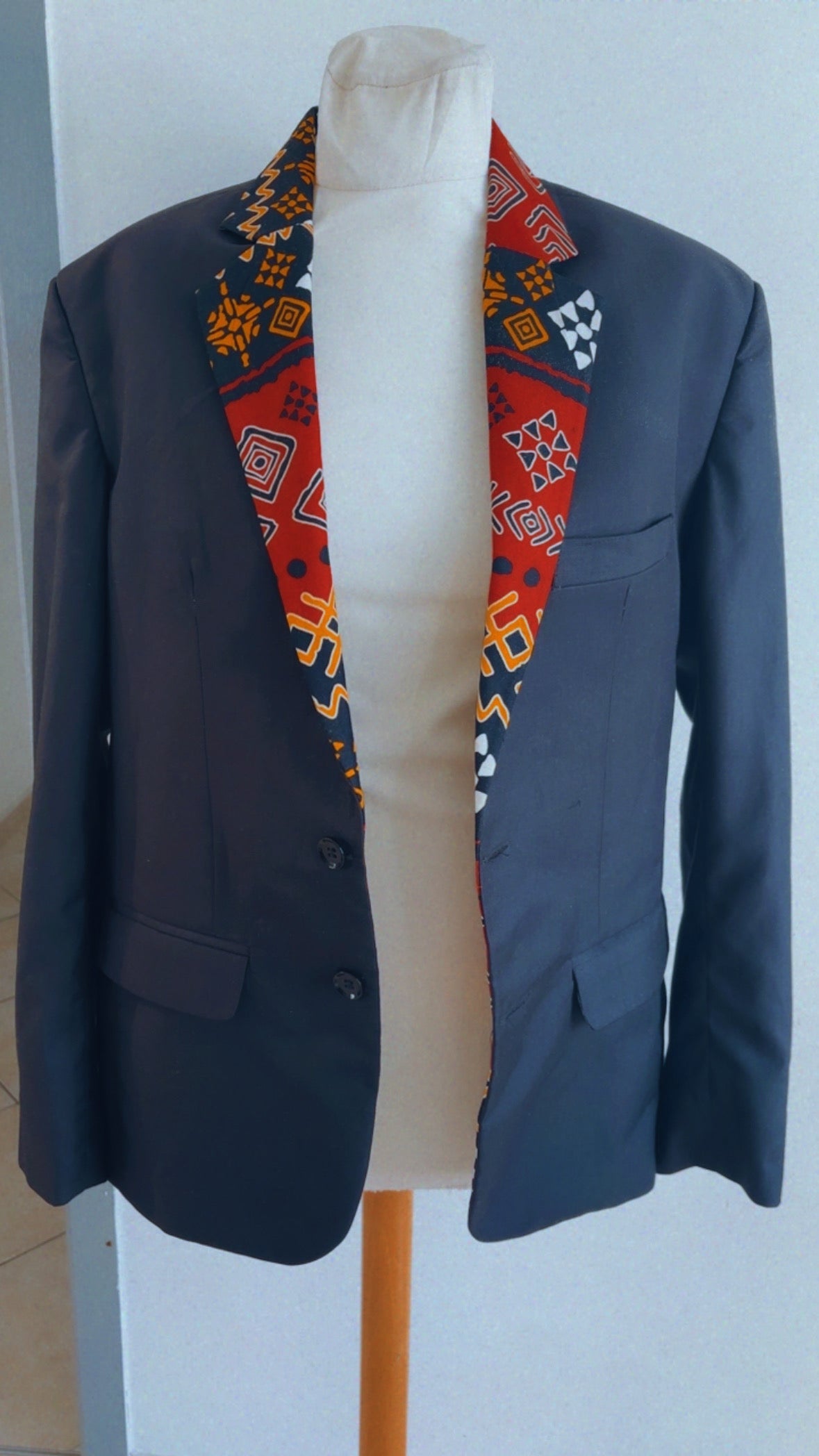 Veste blazer oversize africain noir et revers Wax