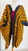Veste Kimono en Wax motif écailles mi long jaune