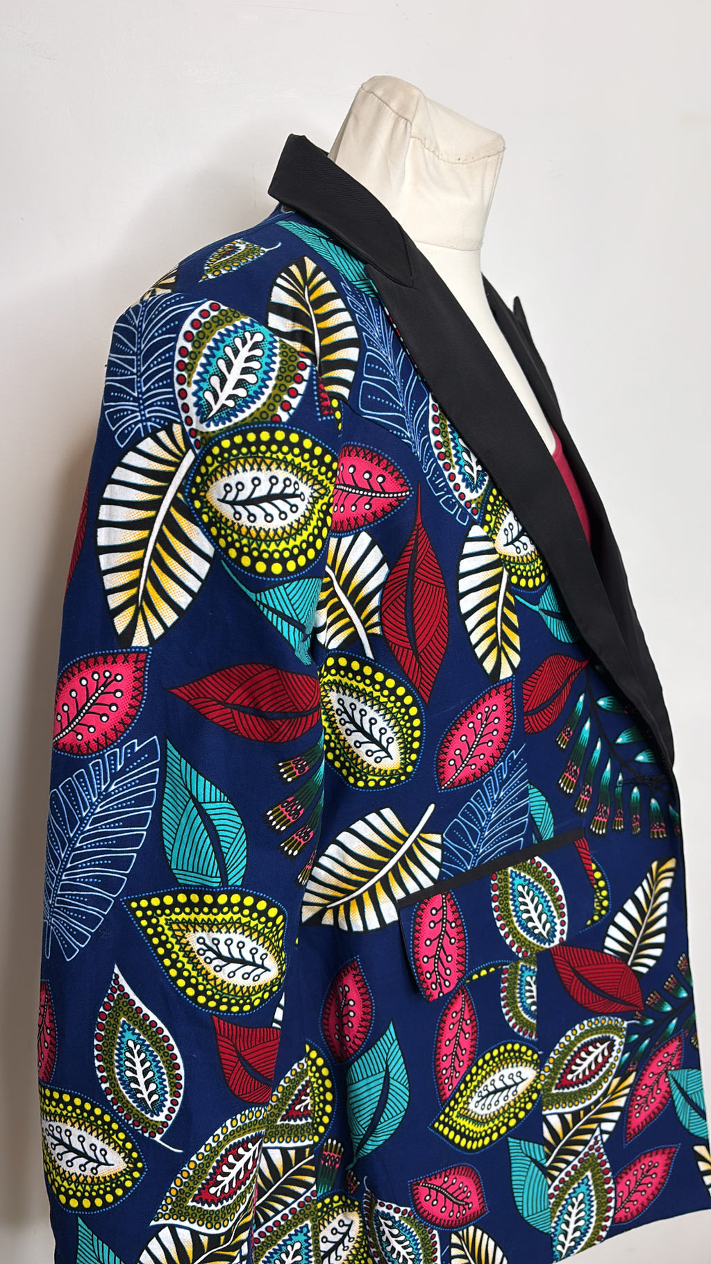 Veste blazer mi long en Wax feuilles tissu africain