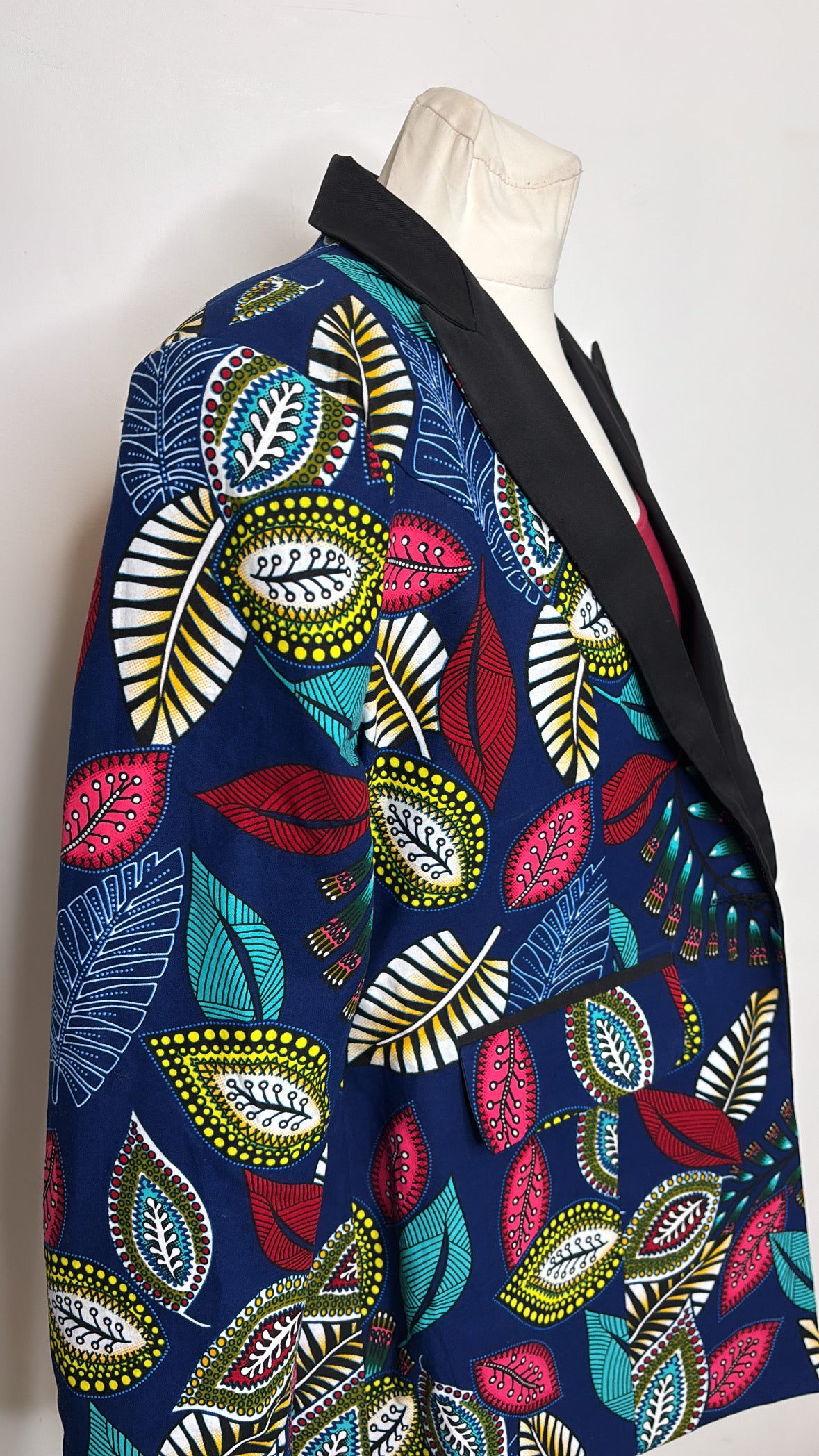 Veste blazer mi long en Wax feuilles tissu africain