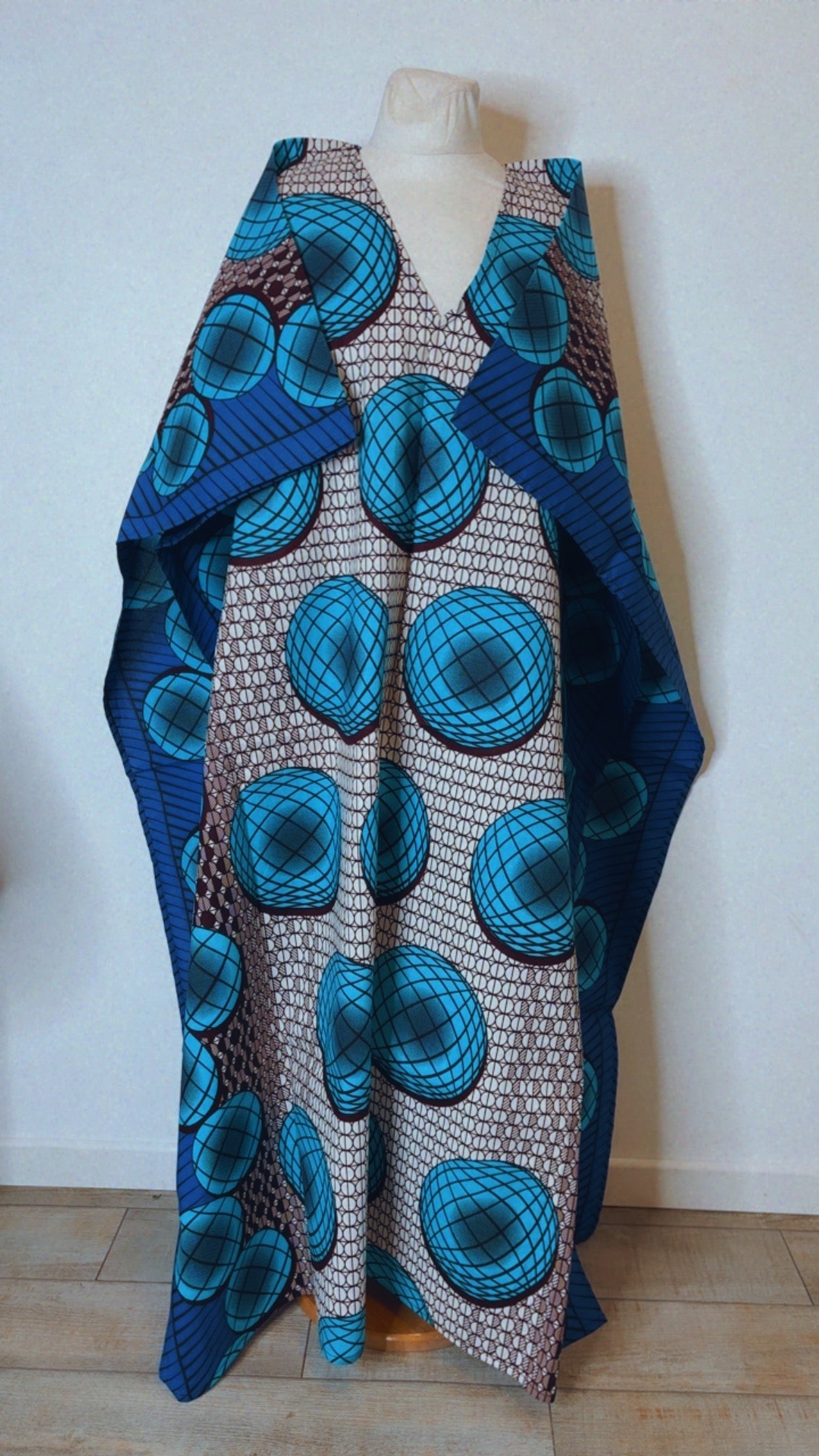 Boubou  africain en Wax avec foulard tunique africaine fait main en coton