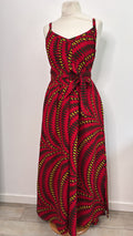 Robe longue en Wax tissu pagne africain rouge multicolore sans manches